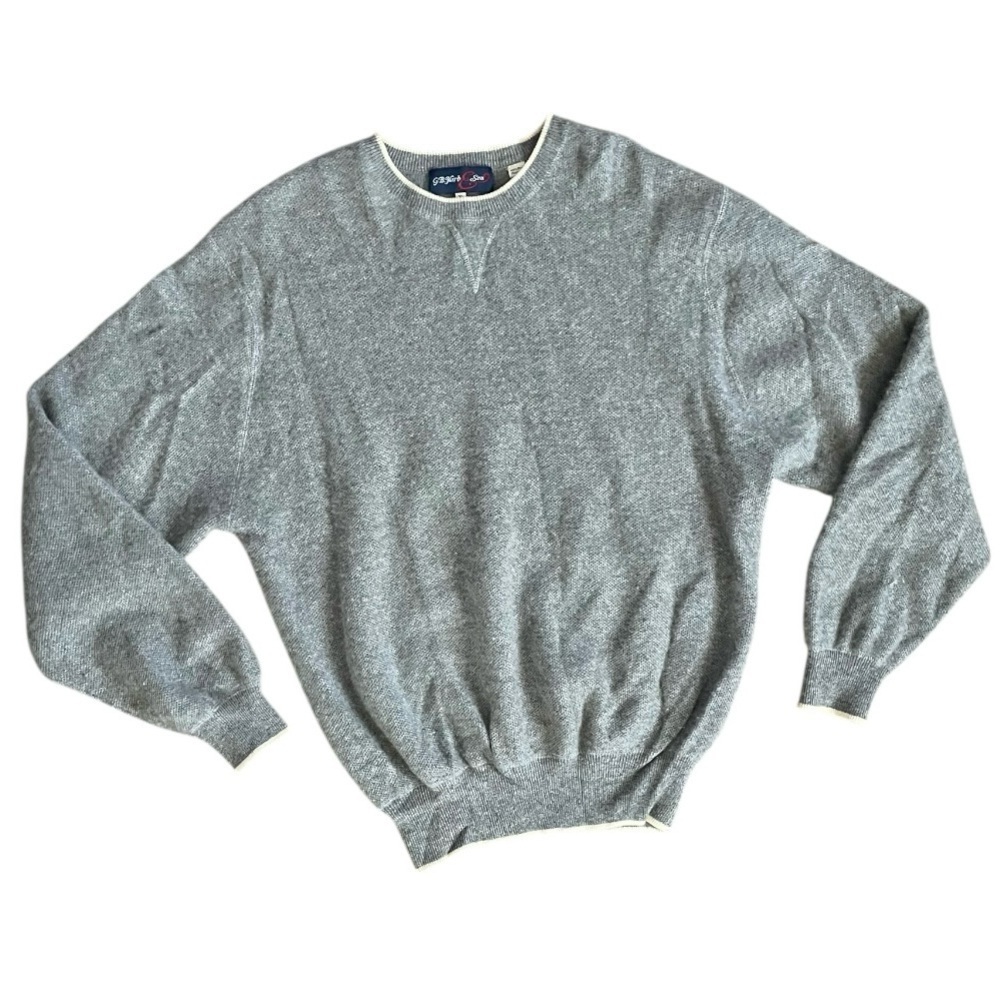 G.B.HARB & SON mens 100% cashmere crew neck long sleeve pullover sweater gray XL